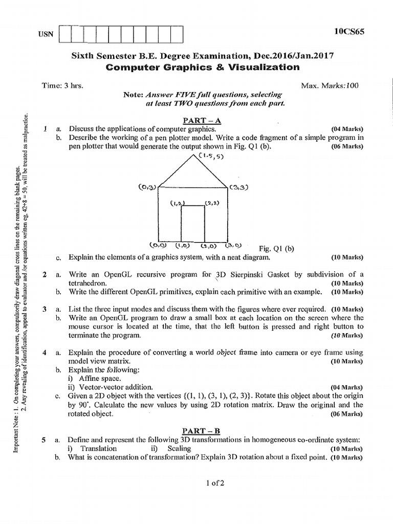 Vtu question paper of 10cs65 computer graphics visualization vi sem