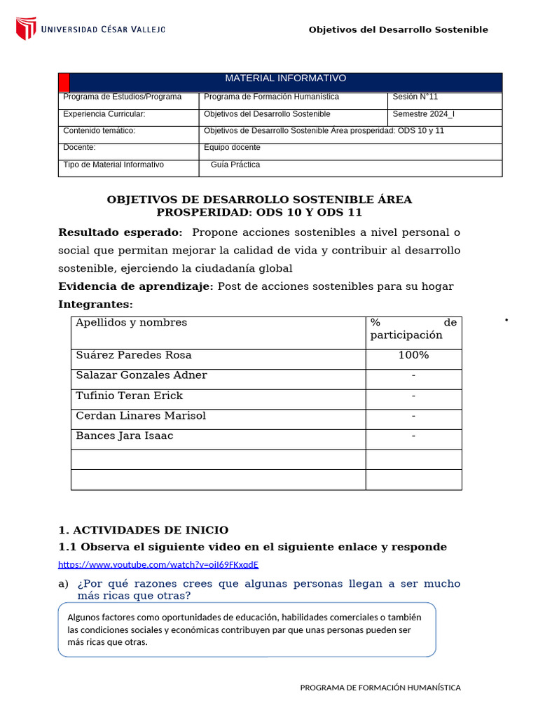 ODS 10 y 11: Acciones Sostenibles 2024 | PDF | Desarrollo sostenible ...