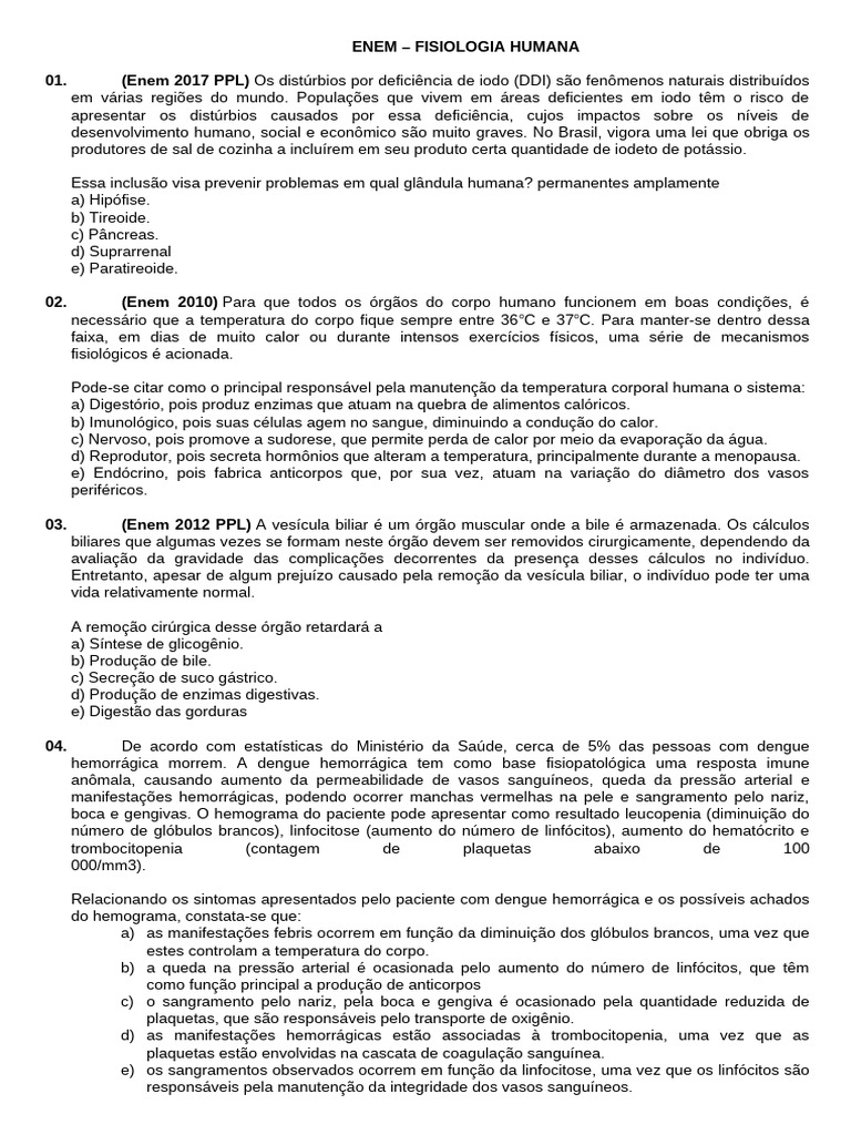 ENEM - Fisiologia Humana | PDF
