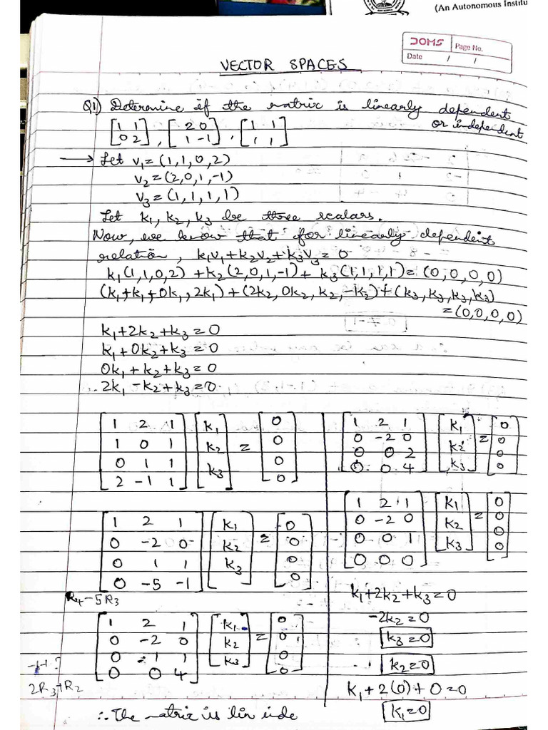 Vector Spaces Solution | PDF