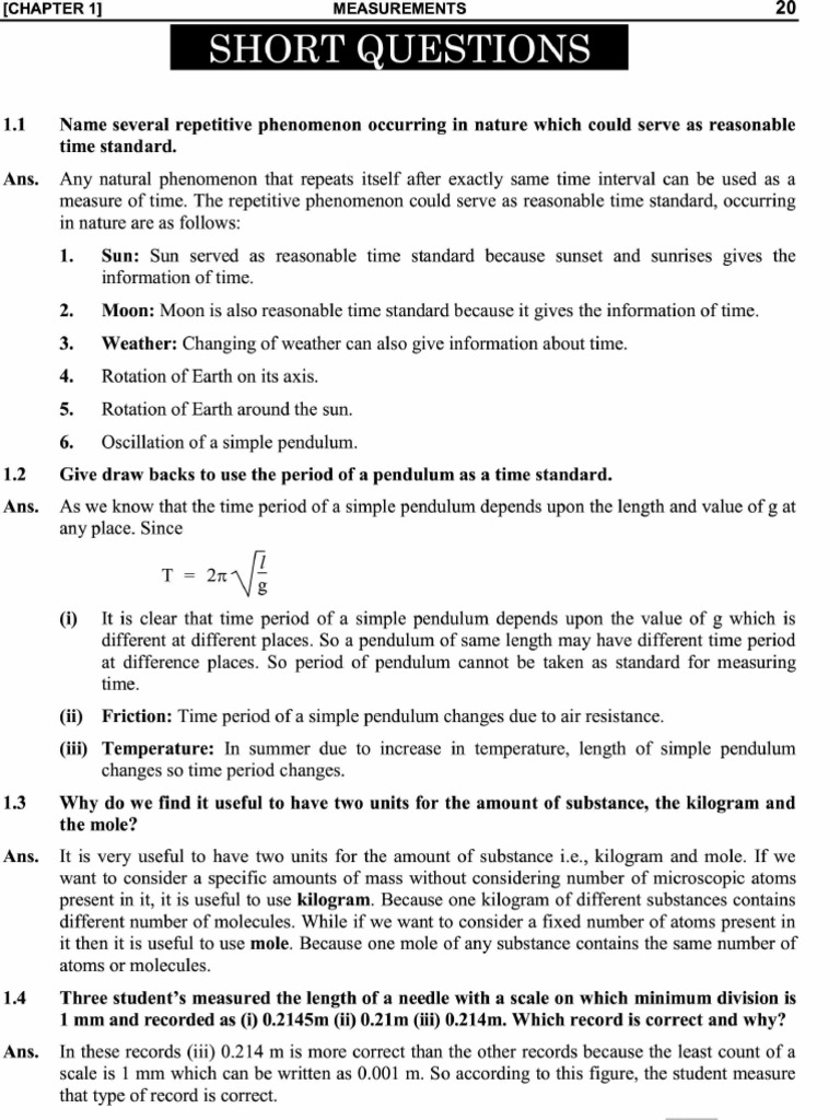 Chapter 1 Physics Short | PDF