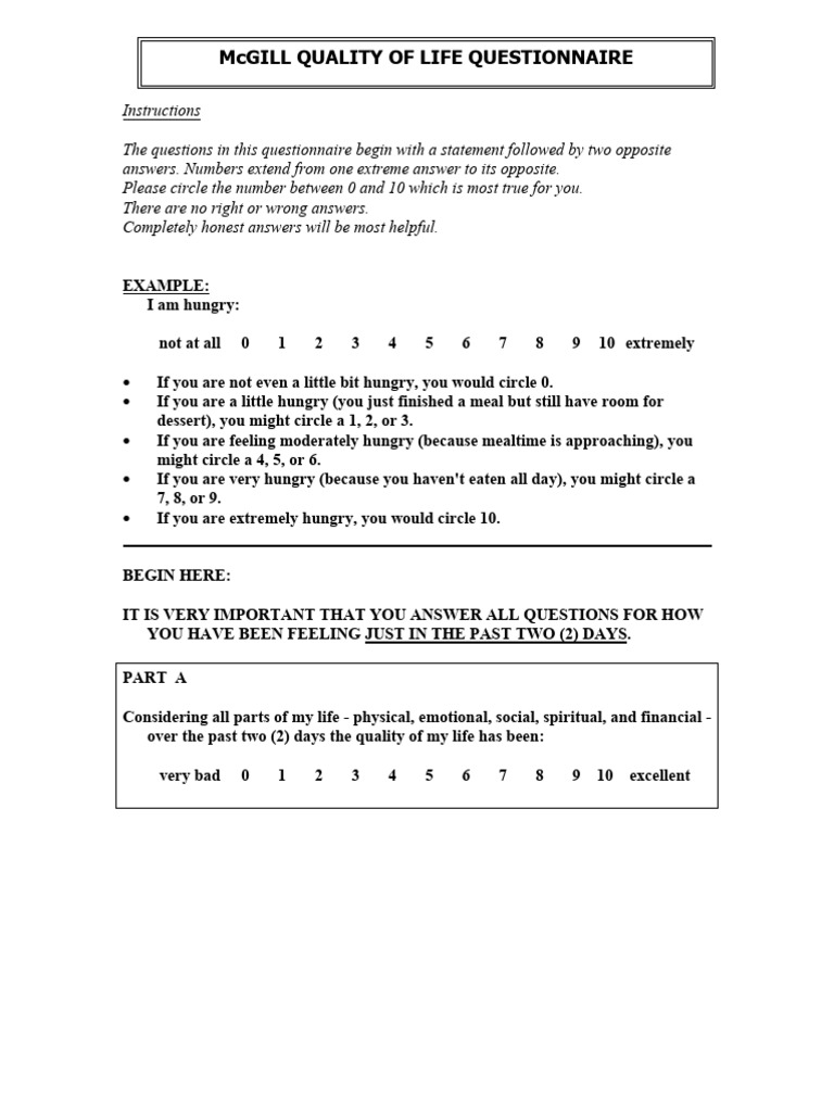 Mcgill Quality of Life - MQOL | PDF