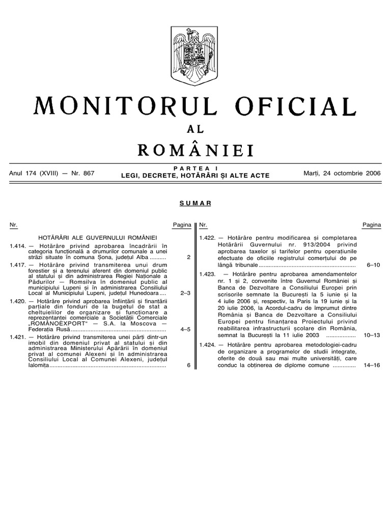 Monitorul Oficial Partea I Nr. 867 | PDF