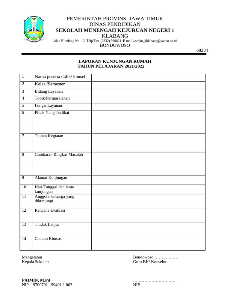 Form Laporan Kunjungan Rumah | PDF