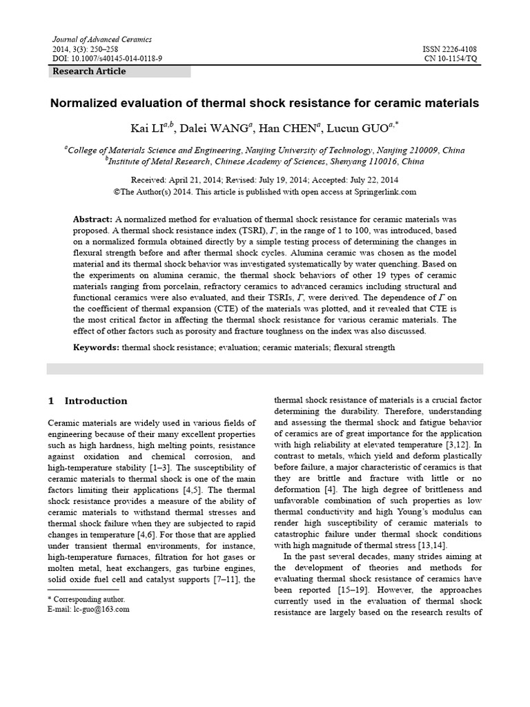 Normalized Evaluation of Thermal Shock Resistance | PDF