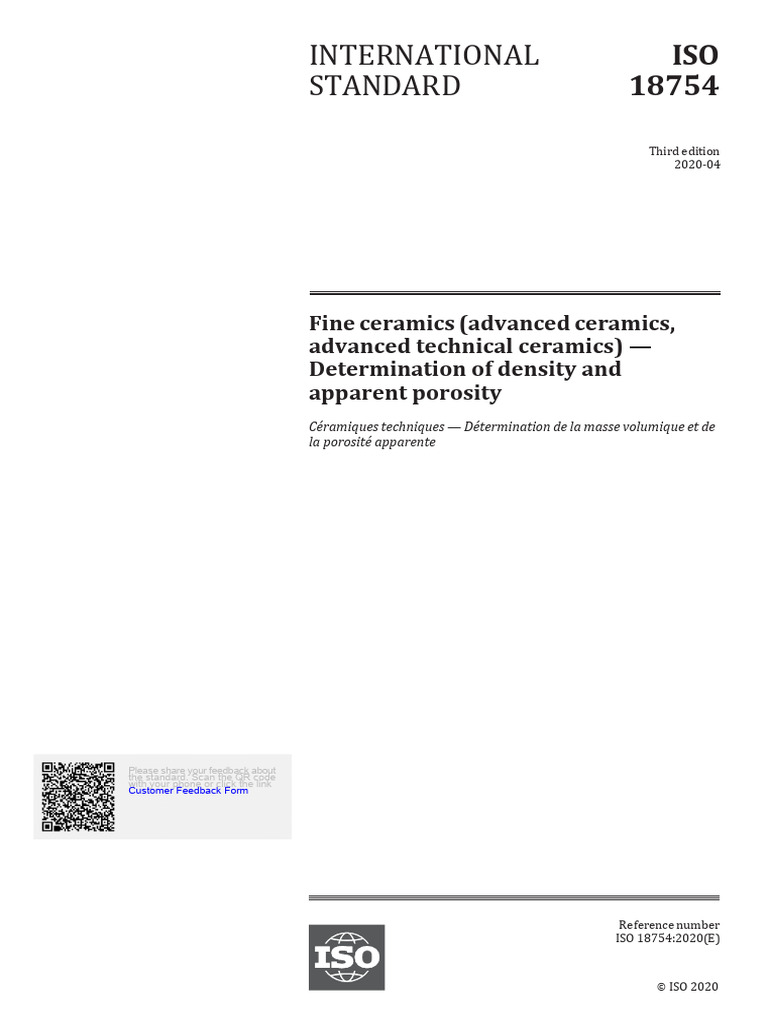 ISO 18754: Density and Porosity of Ceramics | PDF | Density | Porosity