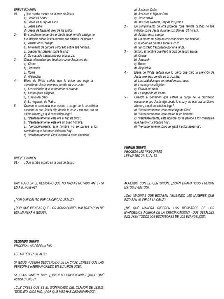 Examen sobre la Crucifixión de Jesús | PDF