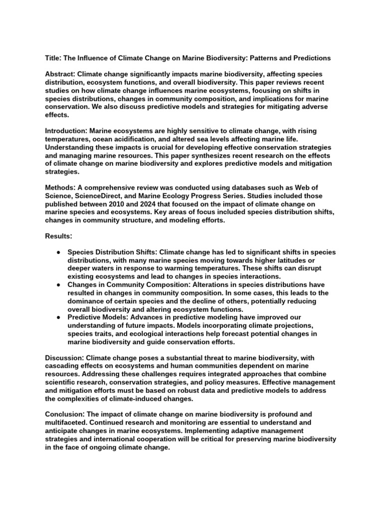 The Influence of Climate Change On Marine Biodiversity | PDF