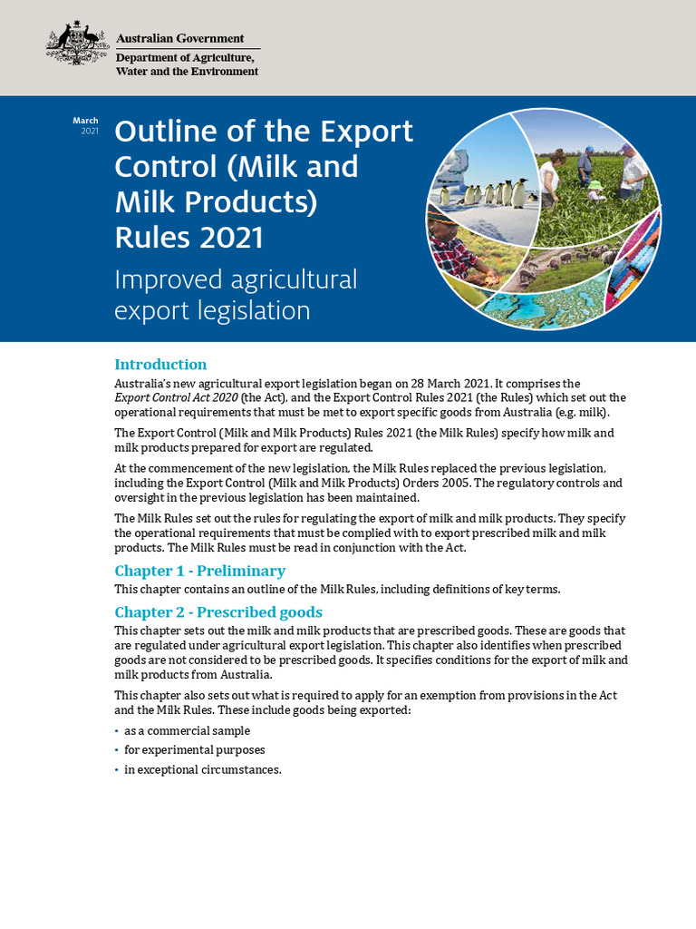 Outline Export Control Milk Rules 2021 | PDF