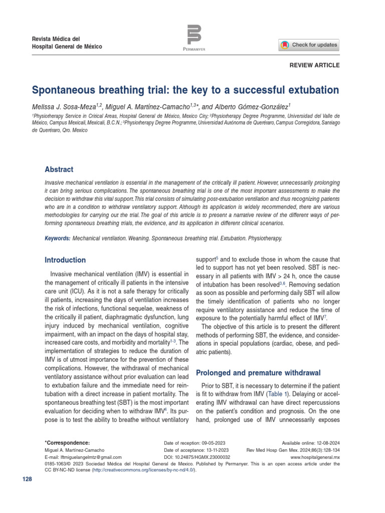 Spontaneous Breathing Trial The Key To A Successful Extubation | PDF ...