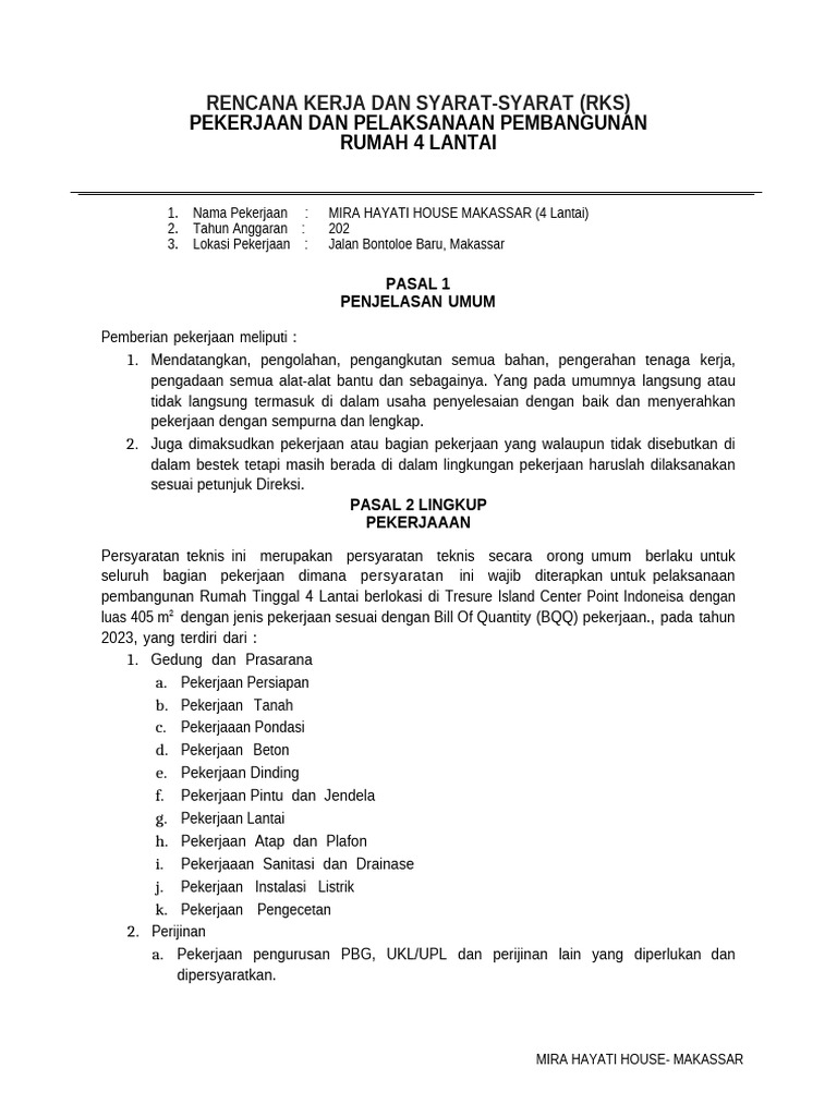 Pekerjaan Dan Pelaksanaan Pembangunan Rumah 4 Lantai: Rencana Kerja Dan ...