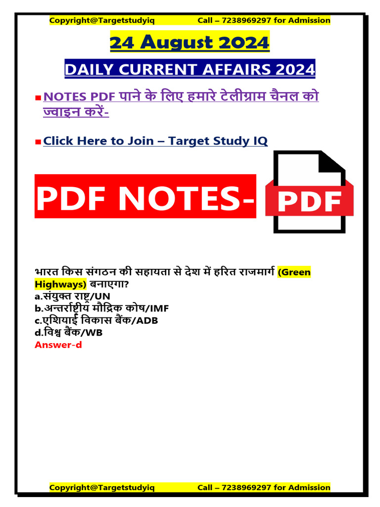 24 August Current Affairs 2024 | PDF