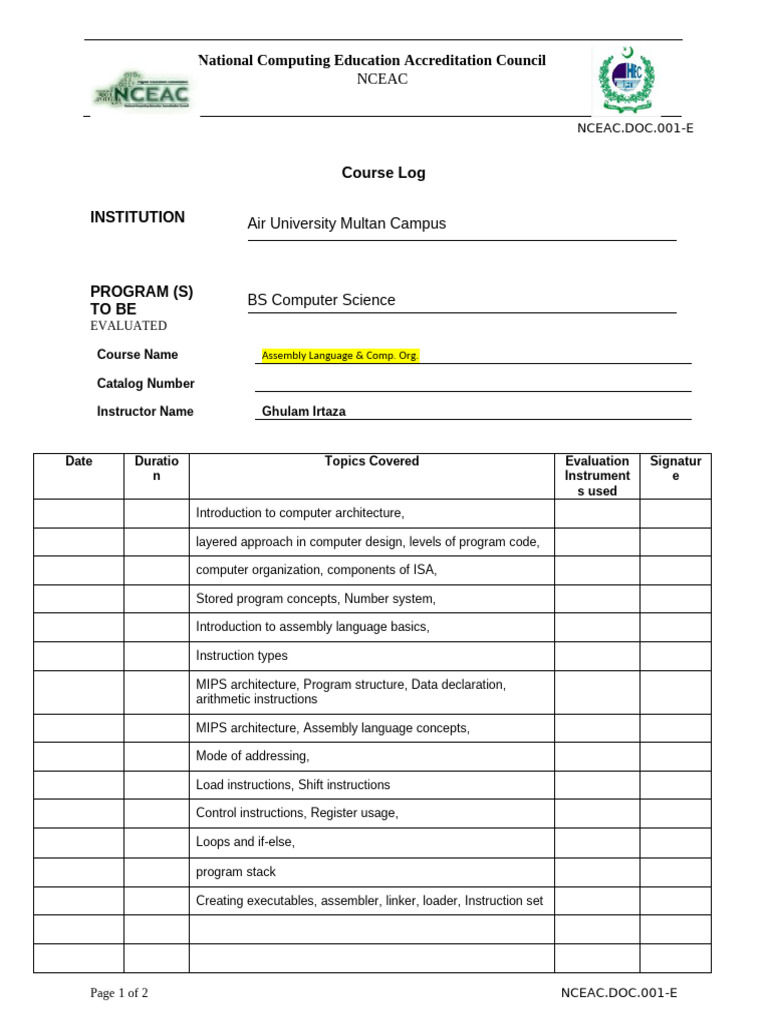 04 CourseLogTemplate (CLT) | PDF