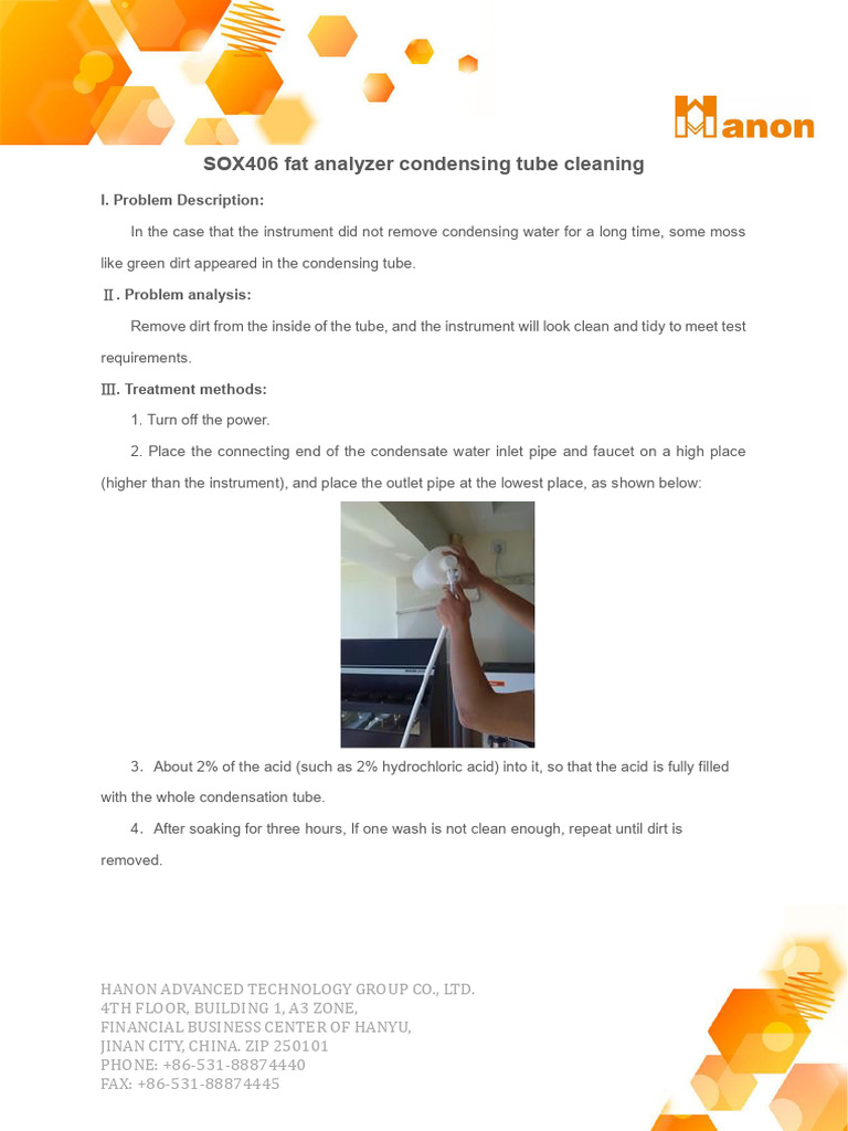 SOX406 Fat Analyzer Condensing Tube Cleaning Method | PDF