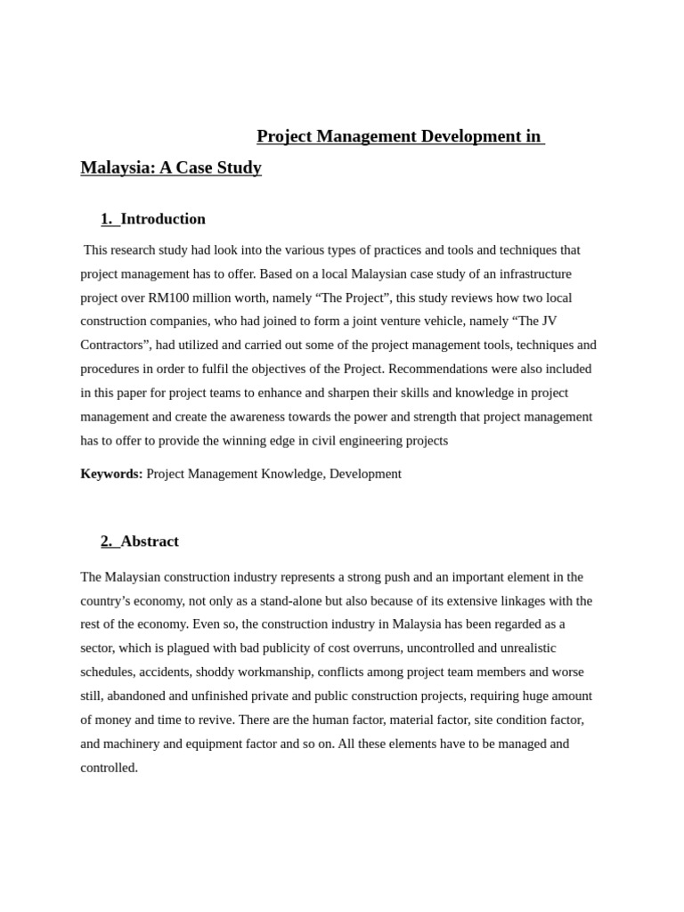 Case Study On Project Management Development in Malaysia | PDF ...