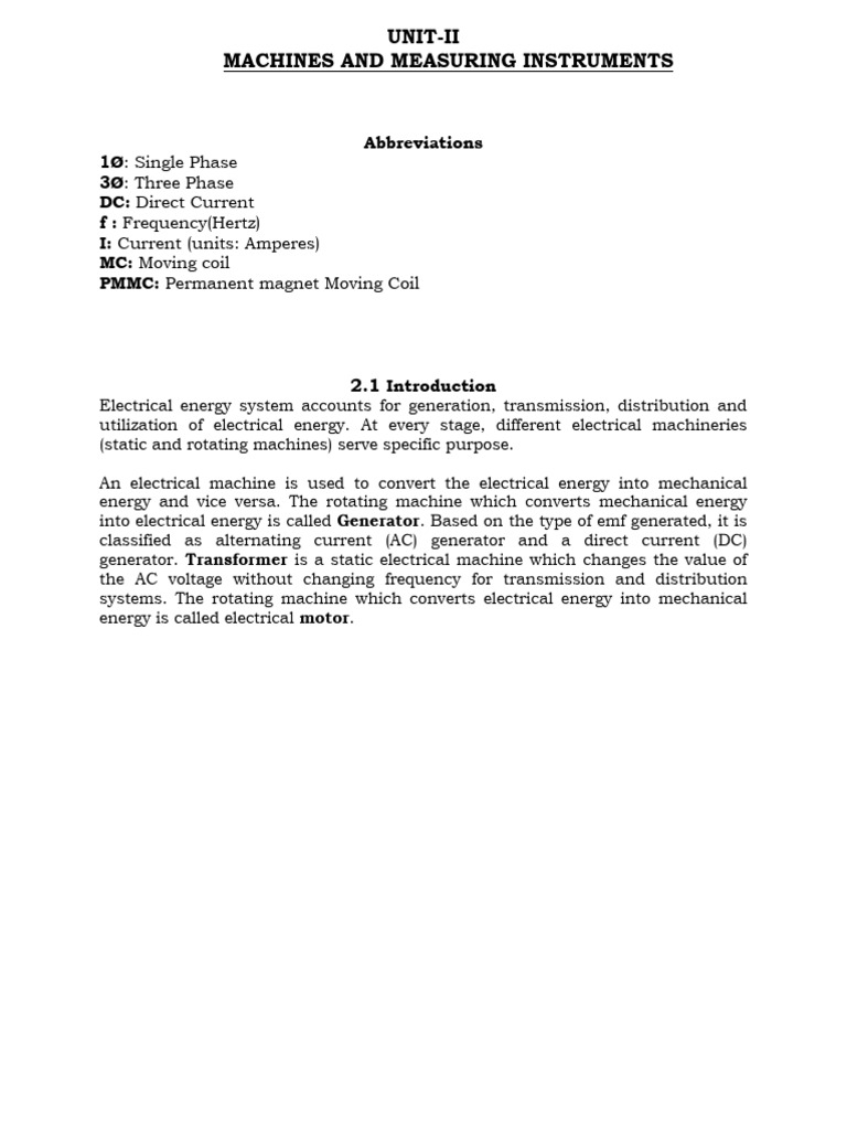 BEEE - Unit-2 Machines and Measuring Instruments | PDF