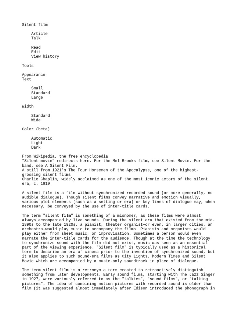 Notes On Silent Cinema | PDF