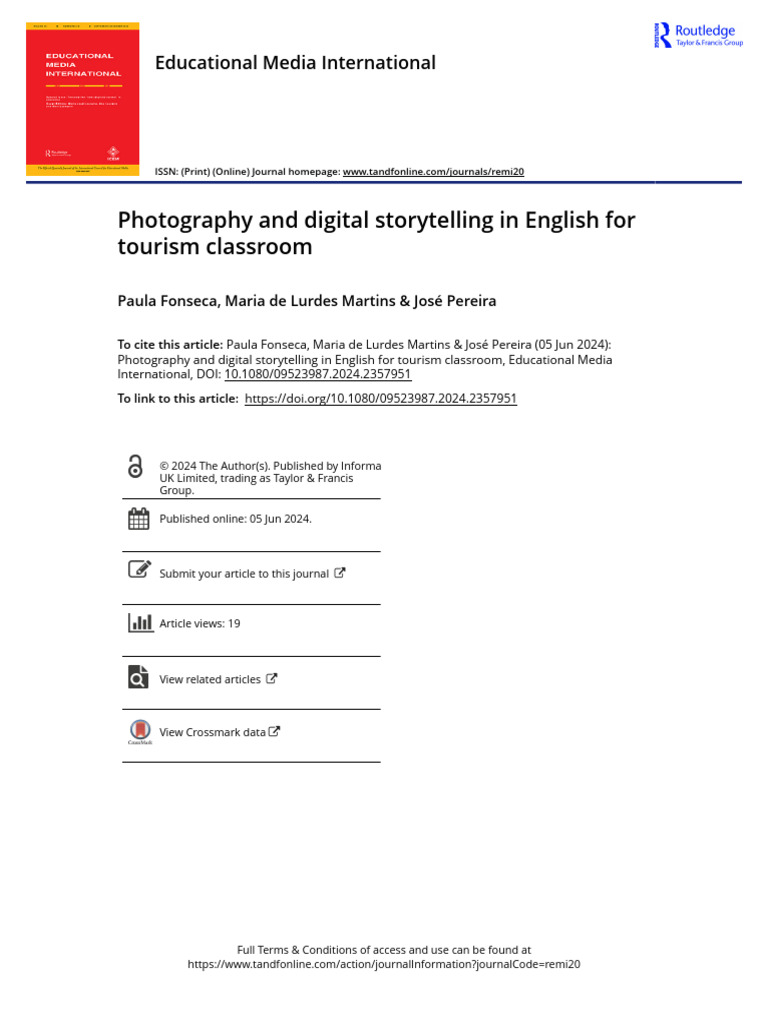 Photography and Digital Storytelling in English For Tourism Classroom | PDF