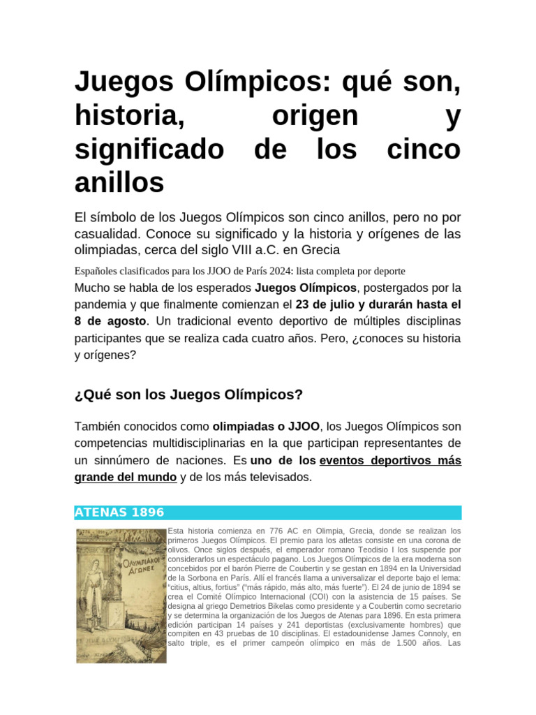 Historia de los Juegos Olímpicos | PDF | Juegos olímpicos | Deportes y ...