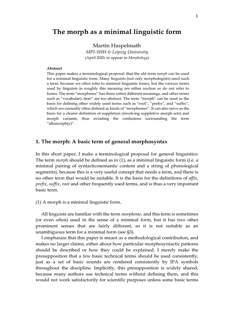 Haspelmath 20 The Morph A.2 | PDF