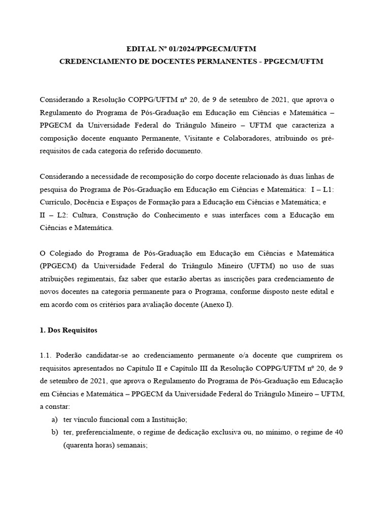 EDITAL N Ordm 01 2024 PPGEC Download | PDF