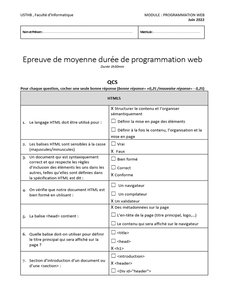 Examen de Programmation Web 2022 | PDF | Html | Programmation web