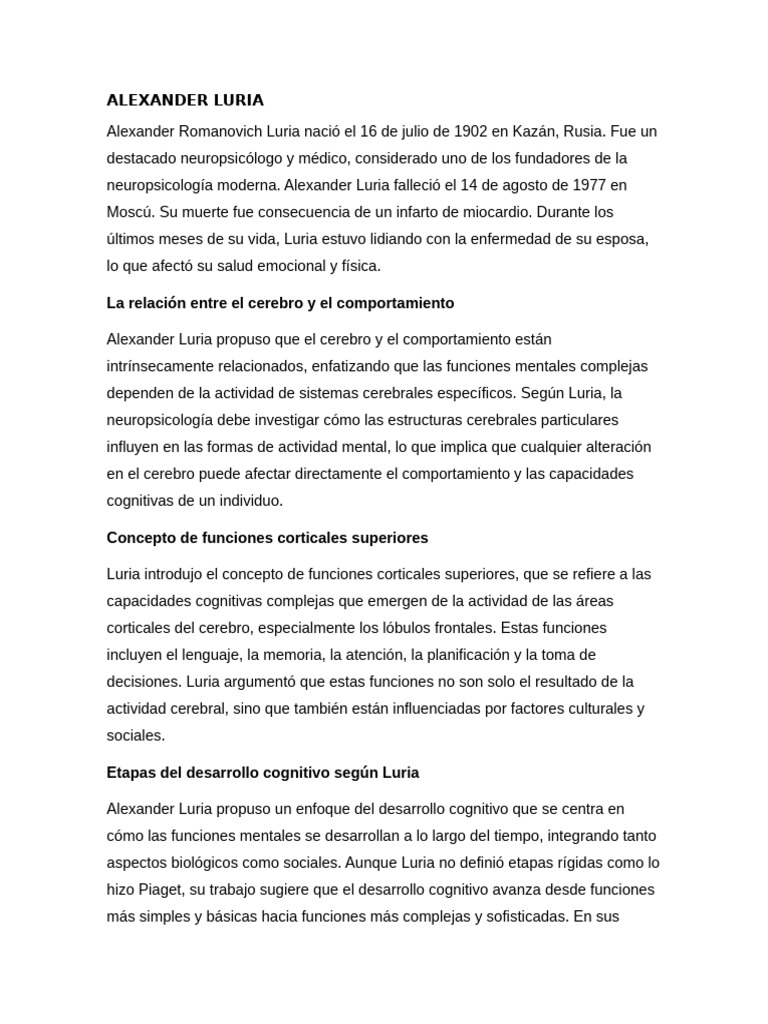 Aportaciones de Alexander Luria a la neuropsicología | PDF | Cerebro ...