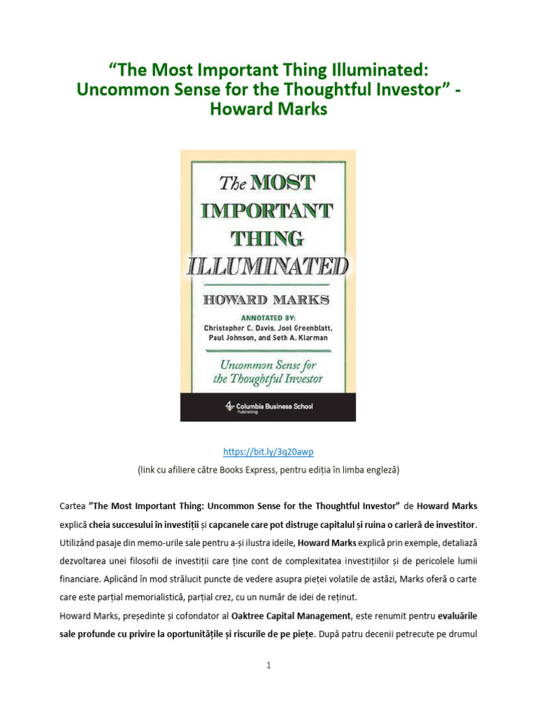 The Most Important Thing Illuminated Howard Marks Pdf