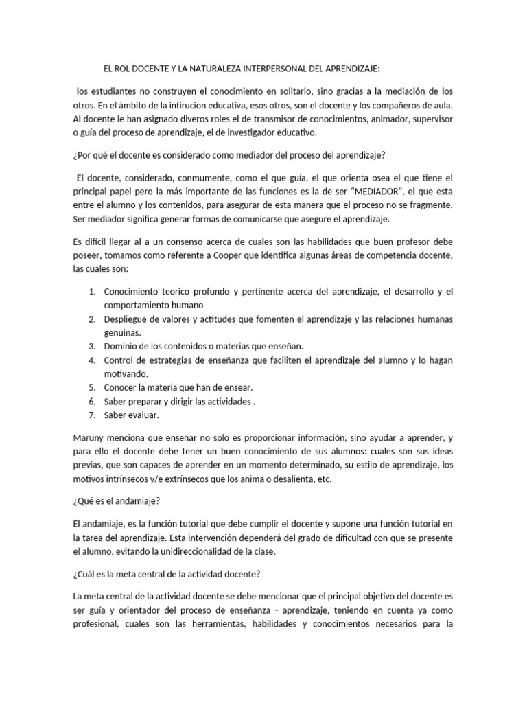 El Rol Docente y La Naturaleza Interpersonal Del Aprendizaje | PDF