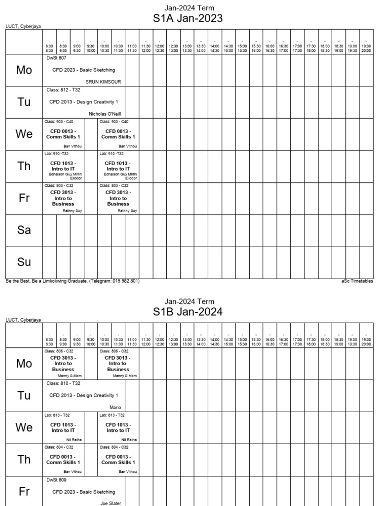 Student Schedule 02 Jan 2024 | PDF