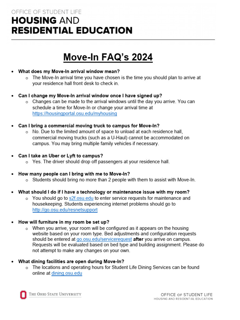 AU24 Move in FAQ | PDF