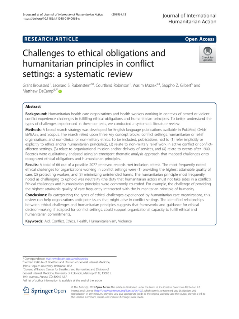 Challenges To Ethical Obligations and Humanitarian Principles in ...