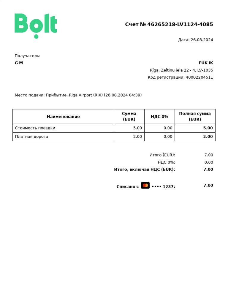 Bolt Receipt | PDF