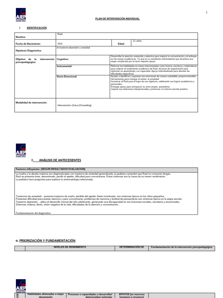 Modelo Plan de Intervención Individual | PDF