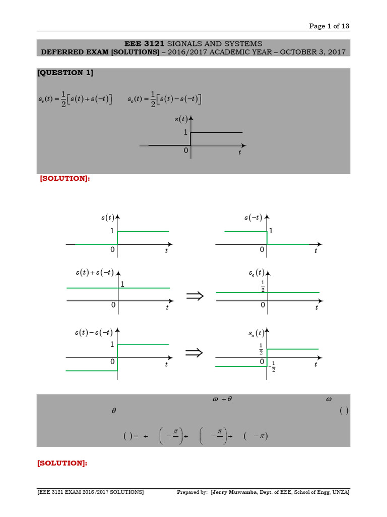 EEE 3121 Signals and Systems Exam Solutions | PDF | Fourier Series ...