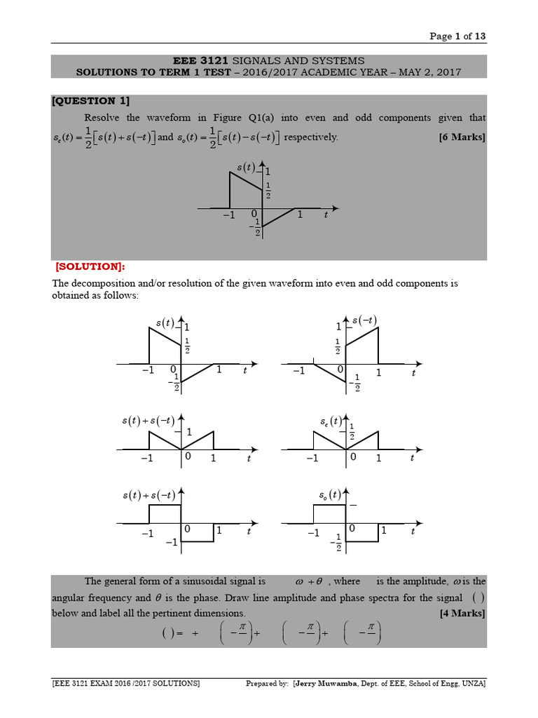 EEE 3121 Signals and Systems Exam Solutions | PDF | Mathematical ...