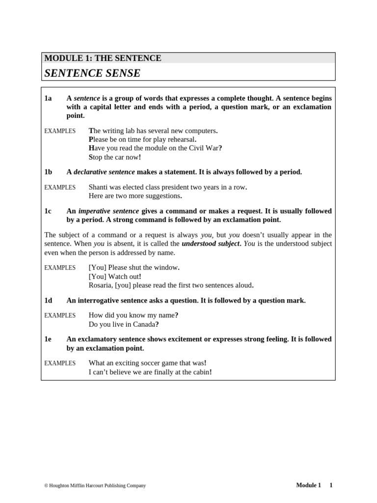 01 Sentence Sense | PDF
