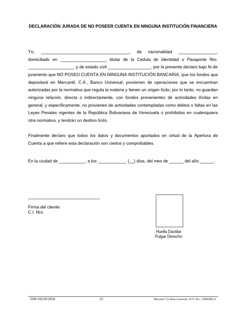 Declaracion Jurada No Poseer Cuenta | PDF