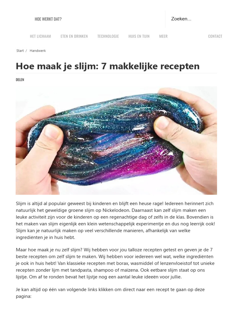 Hoe Maak Je Slijm - 7 Makkelijke Recepten - Hoewerktdat | PDF