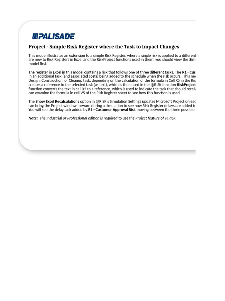 Simple Risk Register - Task To Impact Changes | PDF