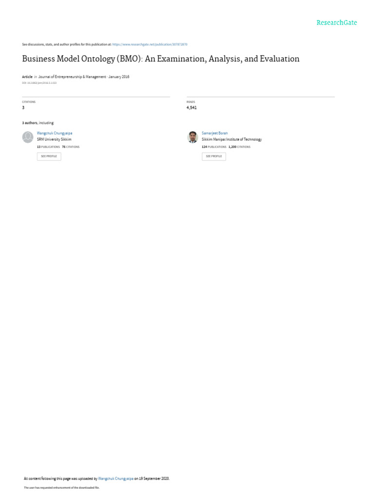 Business Model Ontology (BMO) : An Examination, Analysis, and ...