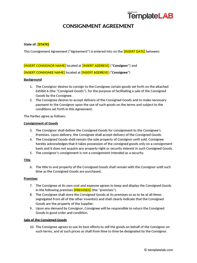 Consignment Agreement Template | PDF
