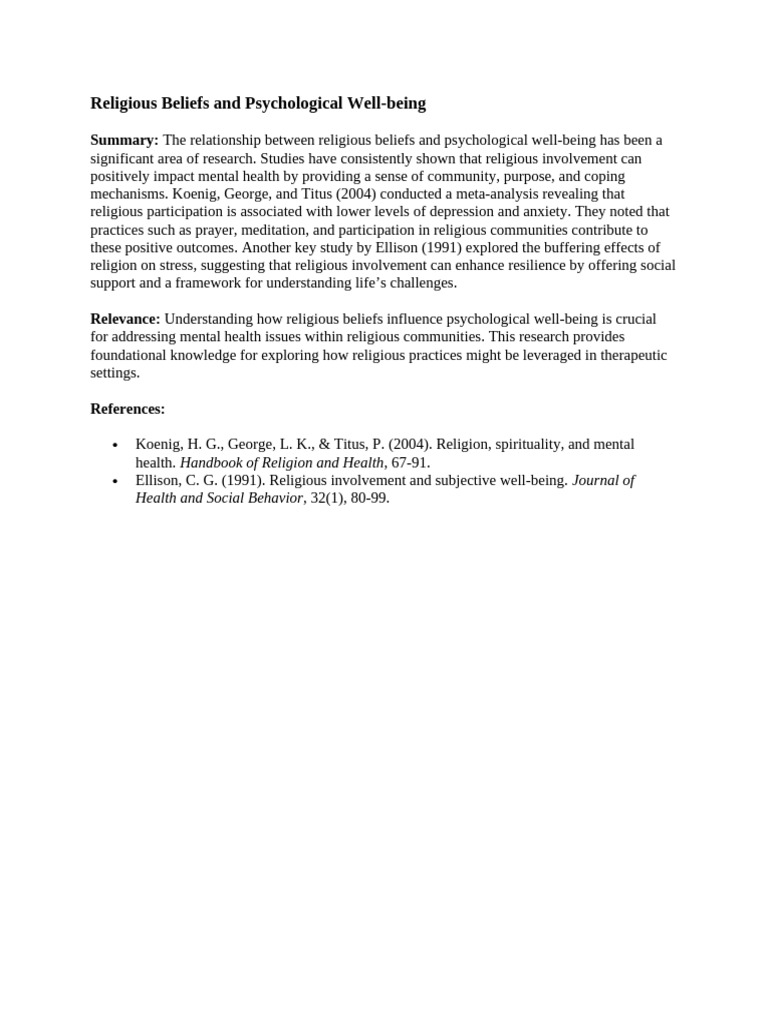 Religious Beliefs and Psychological Well | PDF