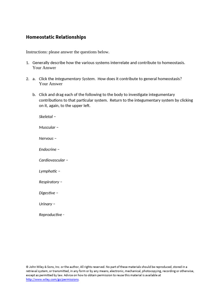 anim homeostatic relationships worksheet PDF