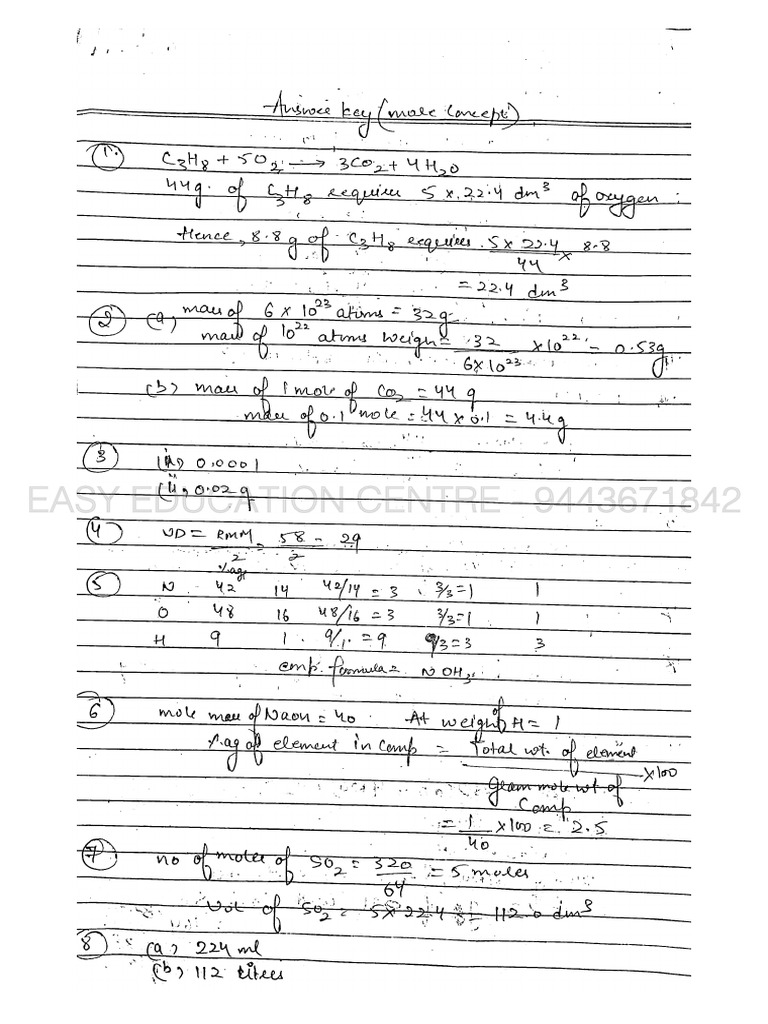 Mole concept worksheet soln pdf