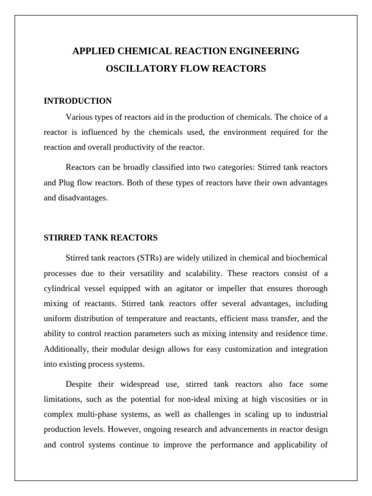 Oscillatory Flow Reactors Overview | PDF | Chemical Reactor | Science ...