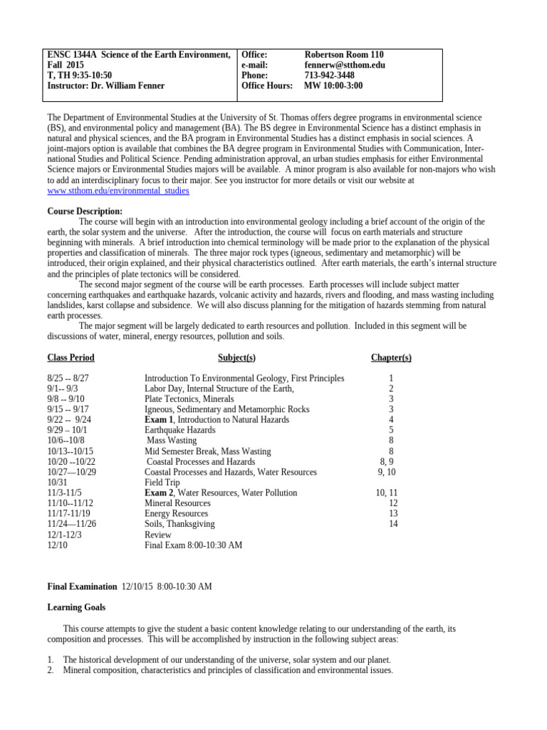 ENSC 1344A Syllabus Fall 2015 | PDF