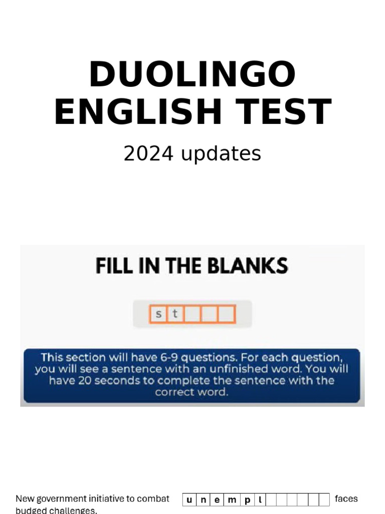 2 - DUOLINGO ENGLISH TEST - Fill in The Blanks | PDF