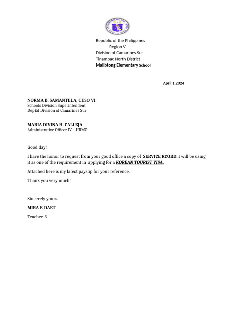 Request letter for coe pdf