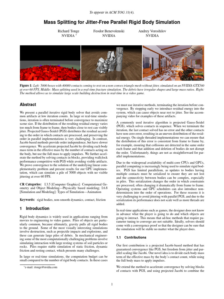 Mass Splitting For Jitter-Free Parallel Rigid Body Simulation | PDF